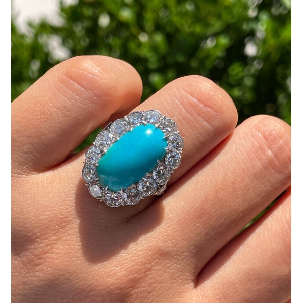 Antique turquoise and on sale diamond ring